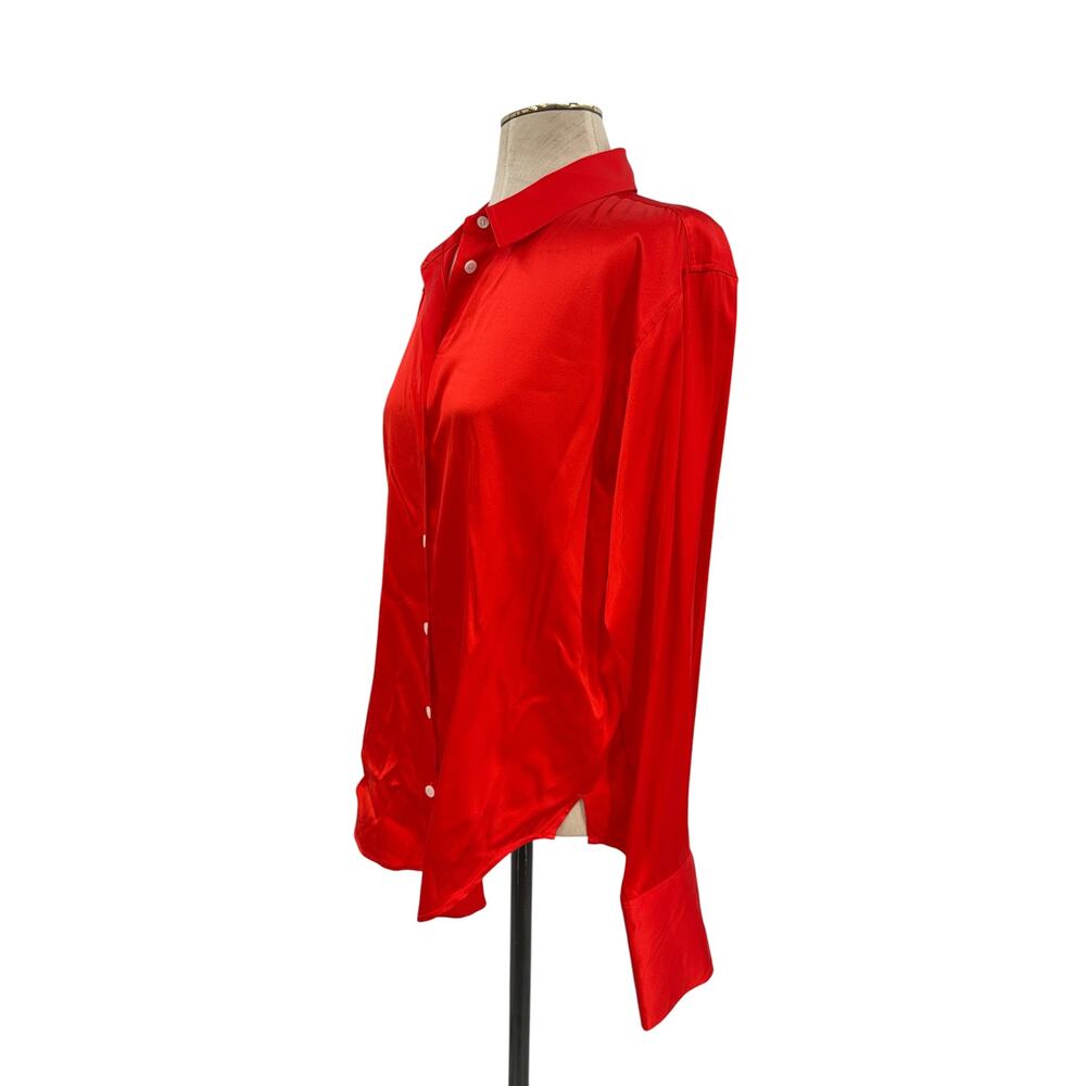 FRAME The Standard Shirt Silk Stretch Button Front Blouse Red Women's Medium - Picture 5 of 11